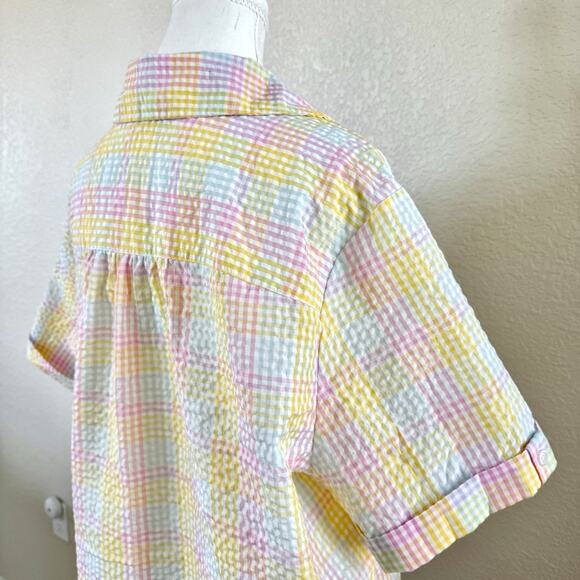 American Sweetheart Shirt Womens XL White Pastel Plaid Easter Seersucker Button - Picture 11 of 14